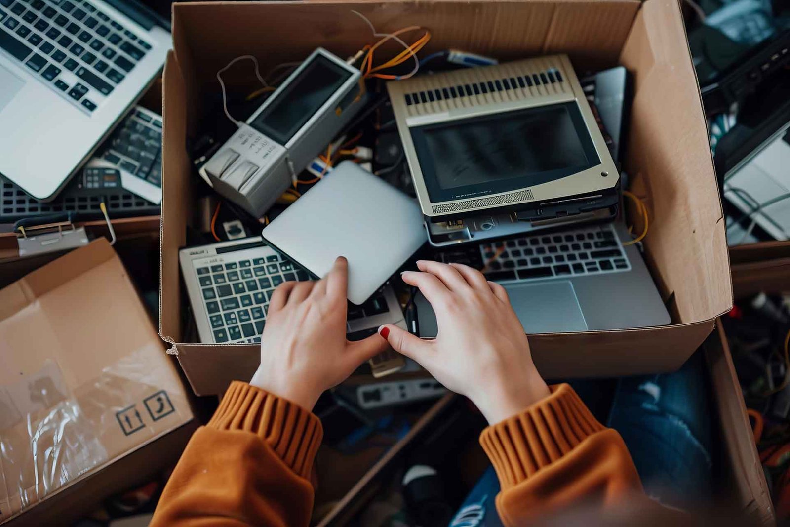 box of old electronics that need to be recycled