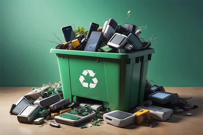 bucket full of ewaste ready for electronics recycling