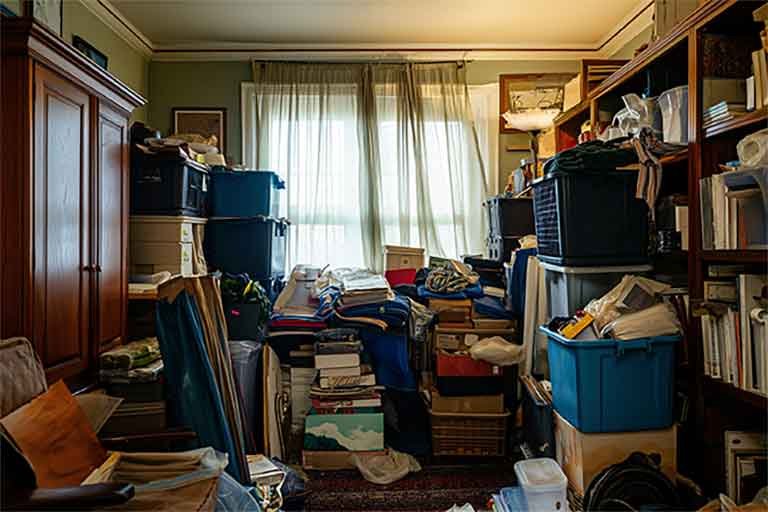 clutter home in need of hoarder cleanup services from Garbage Gurus