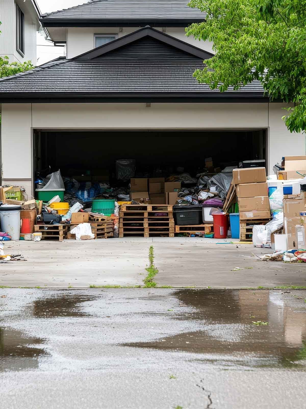 residential junk removal service with a garbage full of items to cleanout