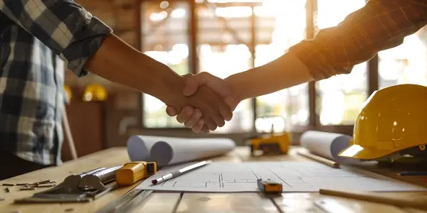 general contractor shaking hands representing junk removal service for general contractors and other trade businesses