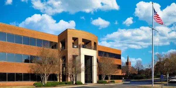 Exterior of an office building representing commercial junk removal for office spaces that support finance, technology and other businesses