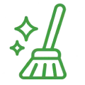 icon of broom with sparkles next to it